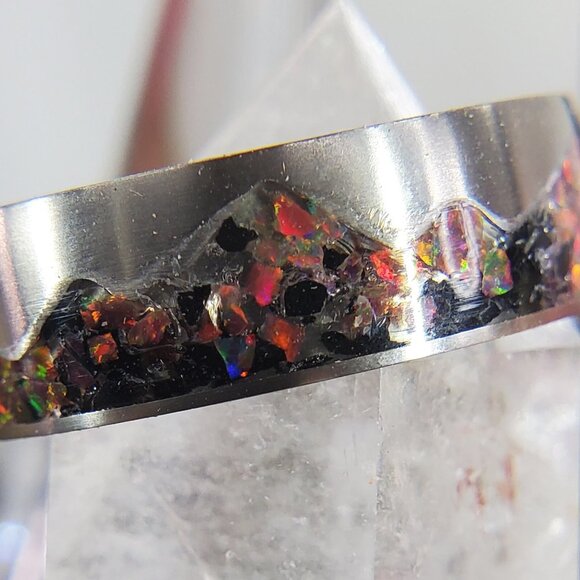 "Volcano Ridge" Ring with Red Opal & Black Torumaline - Picture 4 of 9